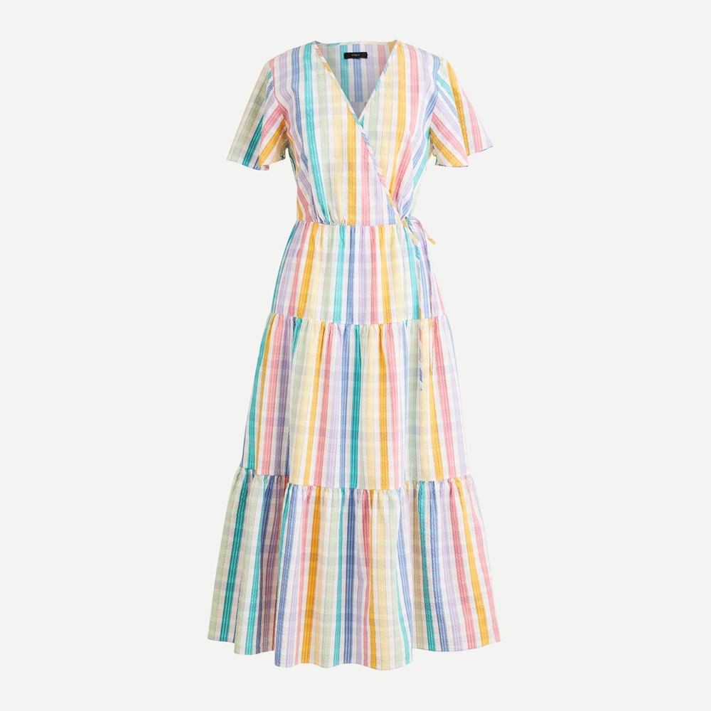 J. Crew Pastel Rainbow Stripe Wrap Maxi Dress XXS